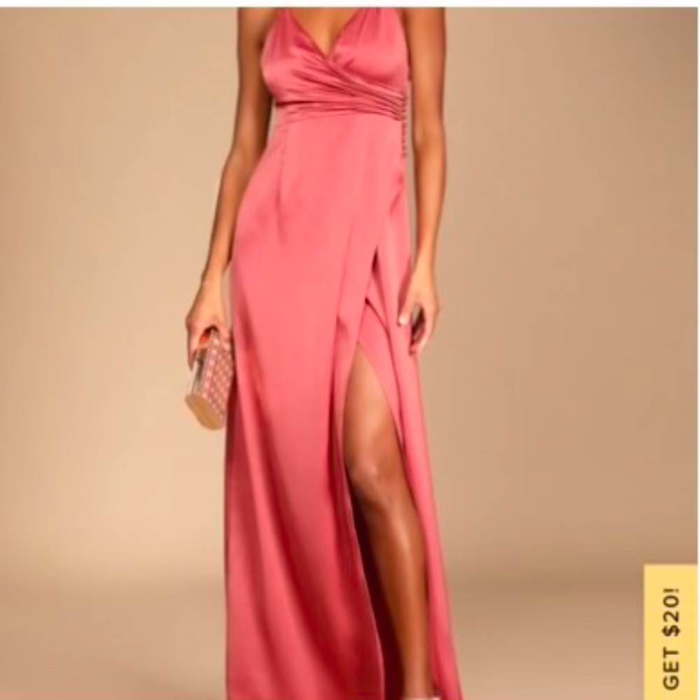 Lulu’s dusty Rose satin maxi dress
